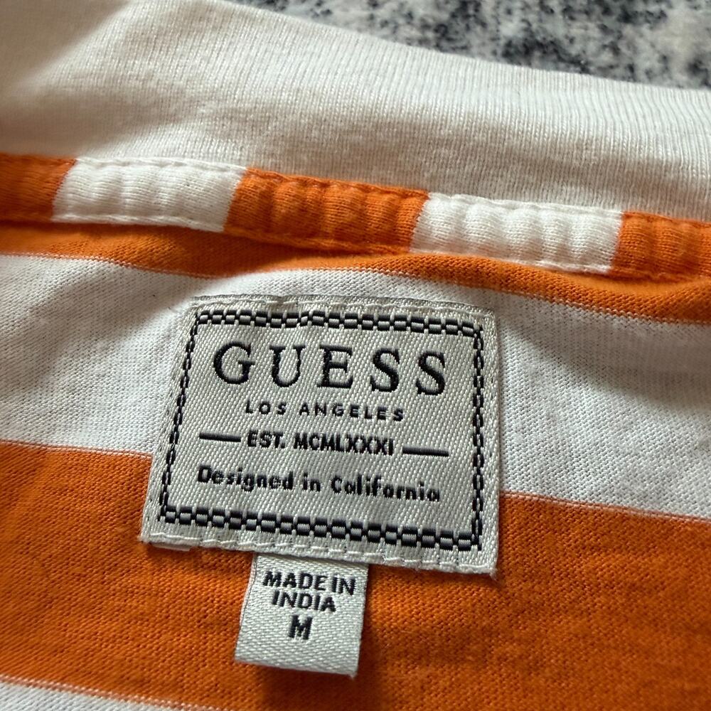 Guess Los Angeles Men's Striped T-Shirt Orange White Embroidered Logo Sz Medium - Picture 4 of 10